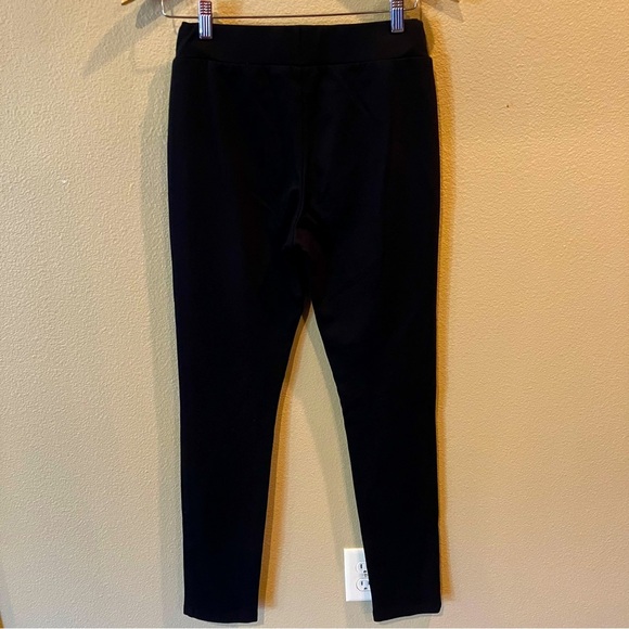 Joseph Ribkoff Pull On Mid Rise Black Leggings with Brown Faux Suede, size 4 Y2K - Picture 2 of 7